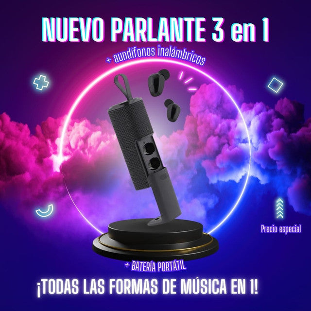 🤩En promo: Parlante 3 en 1 con audífonos inalámbricos + Envío Gratis